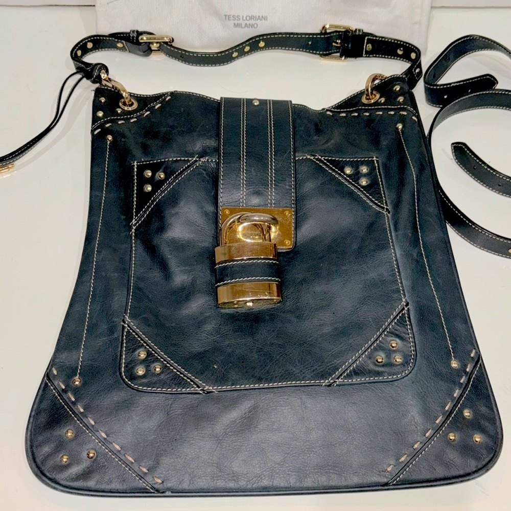 Vintage Italian Bleack/Gold Leather Convertable Bag